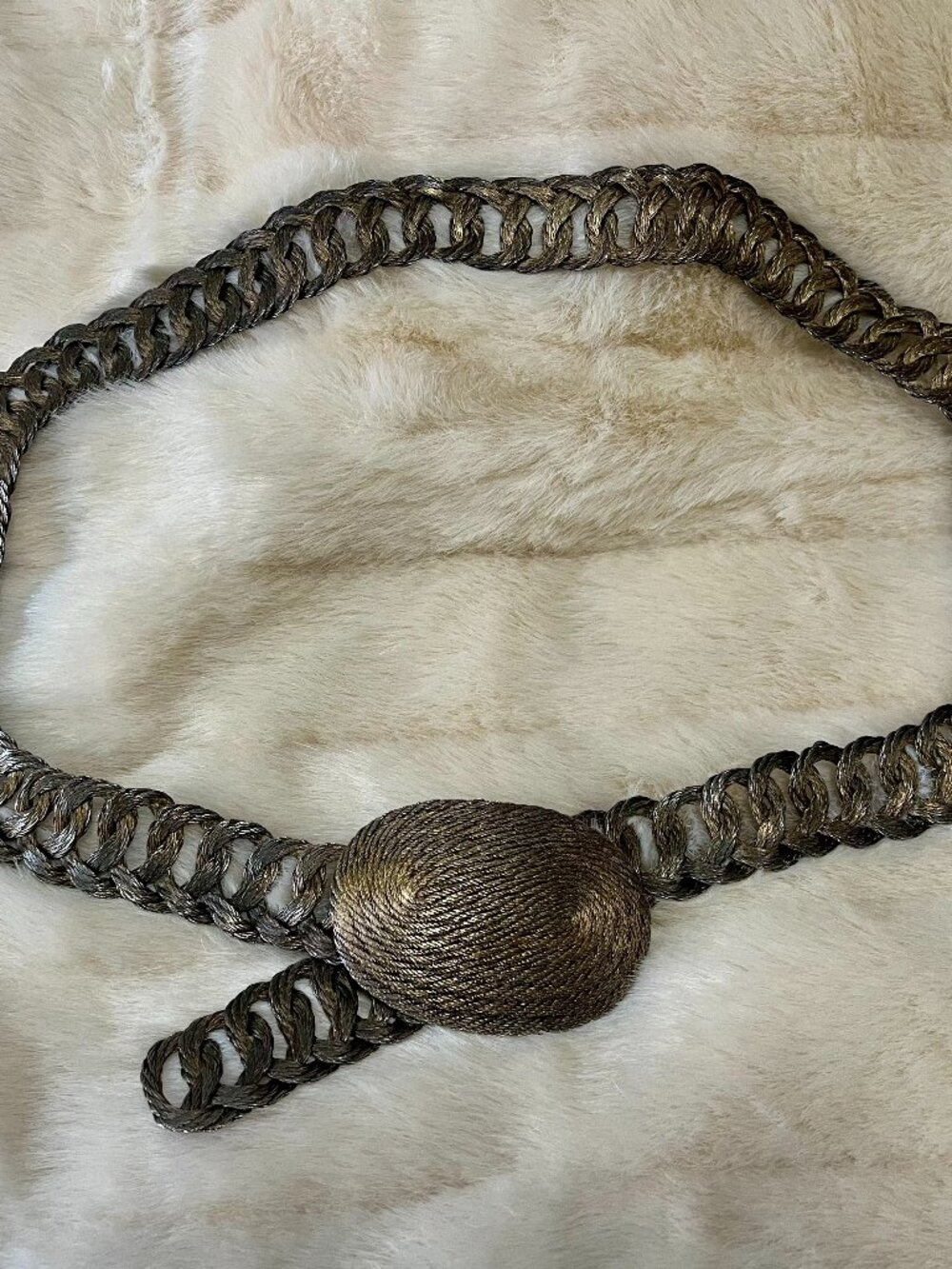 Vintage Made in Greece Champagne Gold Braided Rope Belt Statement Buckle